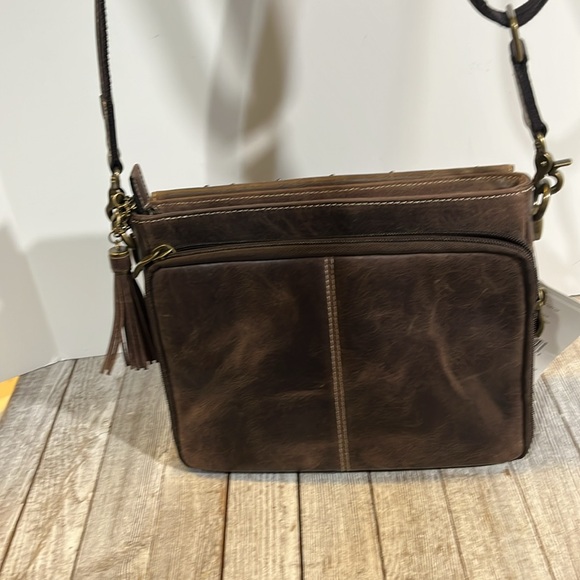 Studded Brown Leather Shoulder Bag - Picture 8 of 14